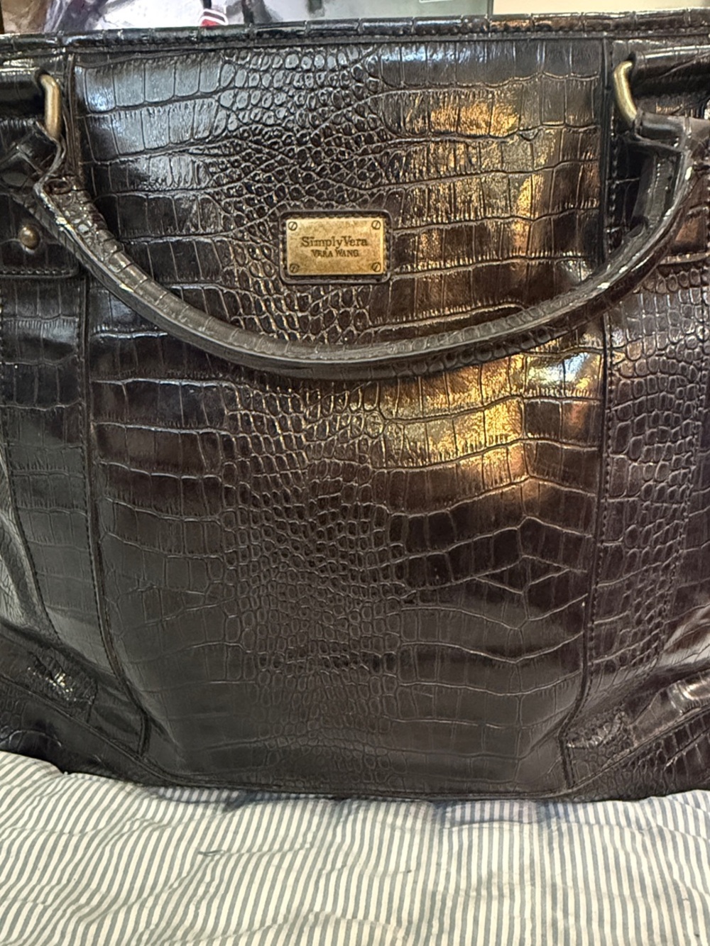 Simply Vera Vera Wang Black Croc-Embossed Tote with Plaque